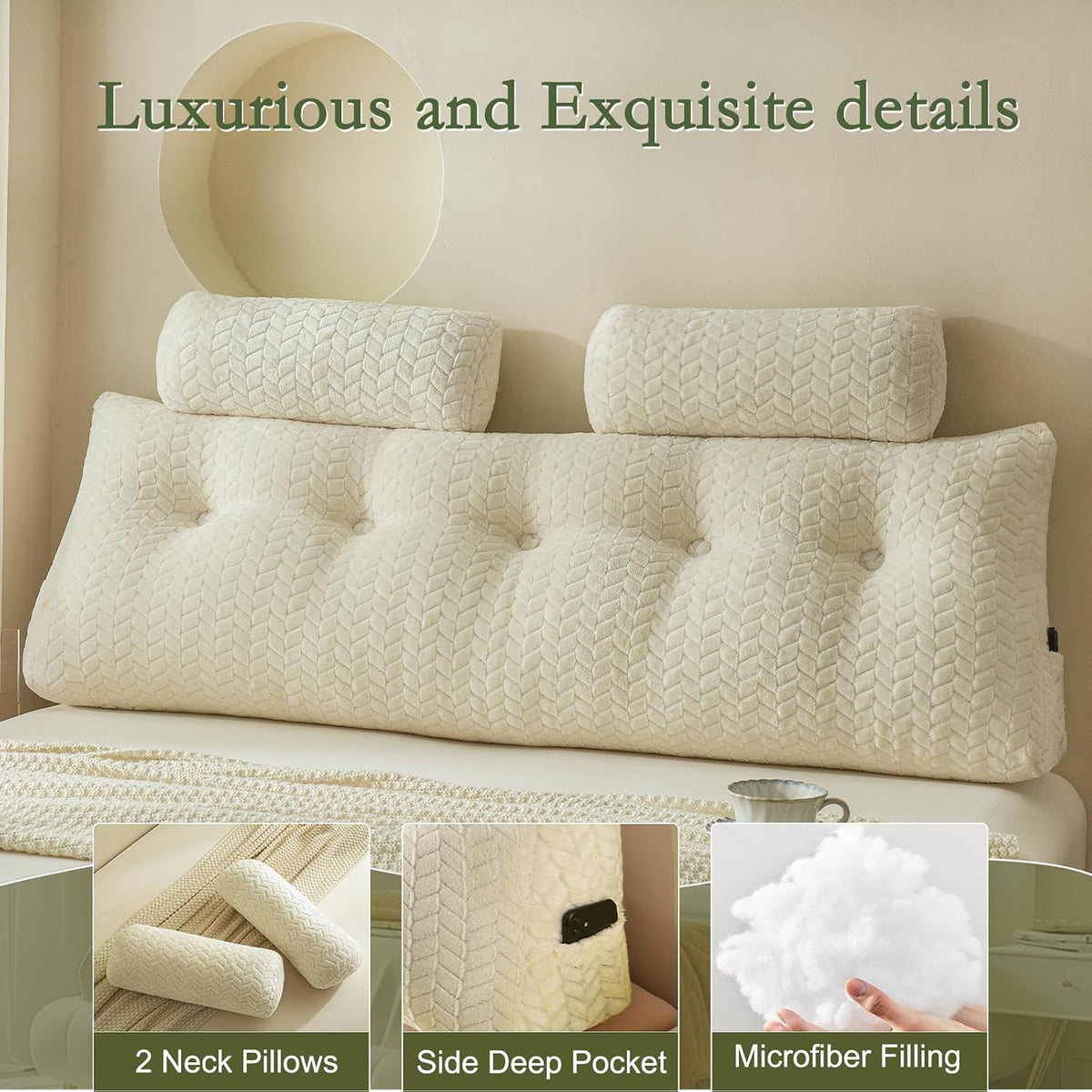 King microfiber backrest pillows in Off White, alternate view 3