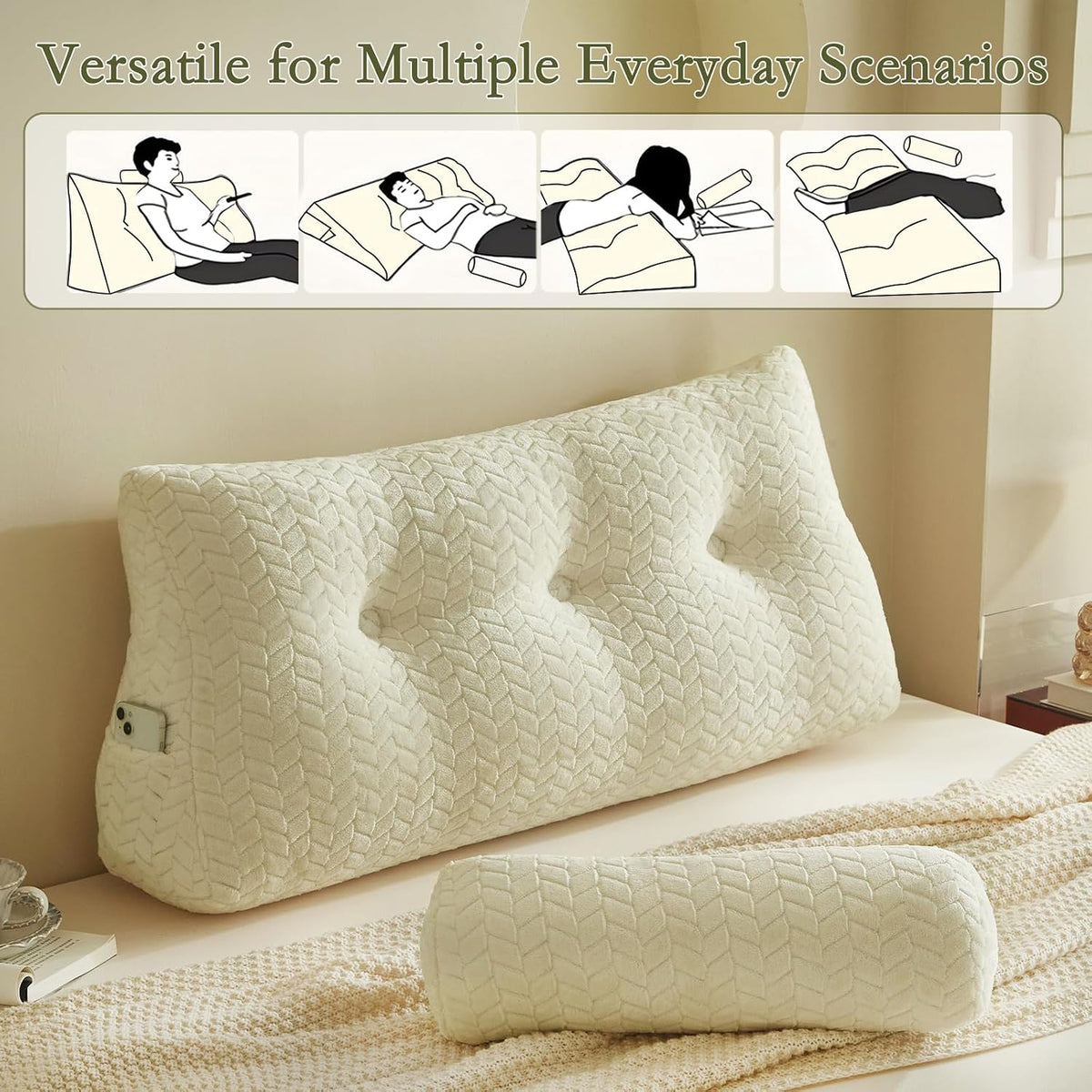Twin microfiber backrest pillows in Off White, alternate view 8