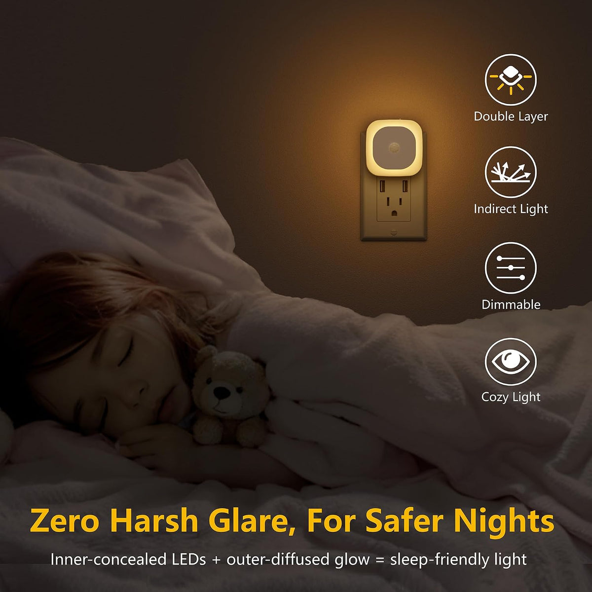 1.6"D x 2.65"W x 2.65"H plastic night lights & ambient lighting, alternate view 6