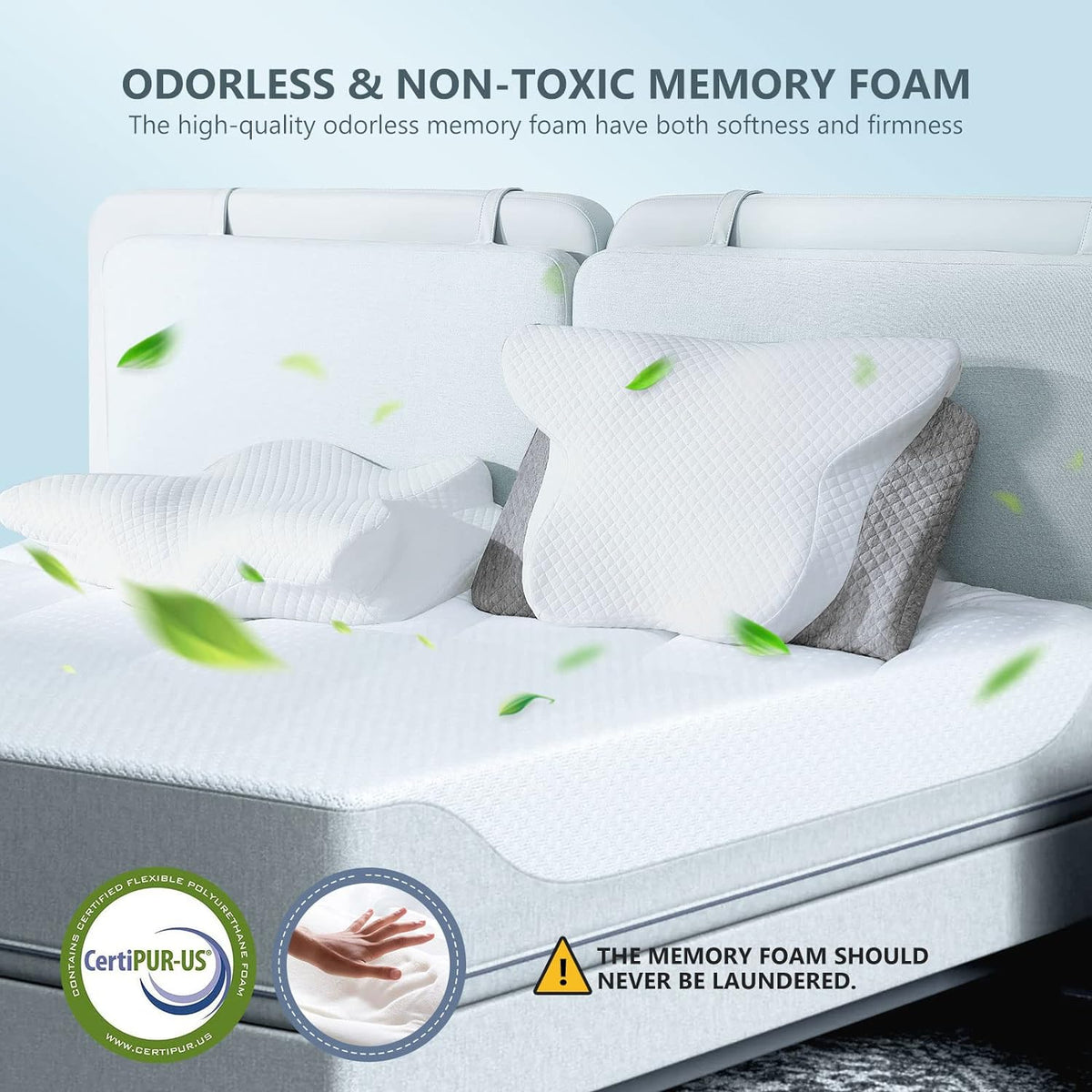 24 x 14 x 3.74 inches memory foam pillows in White and Light Grey, alternate view 5