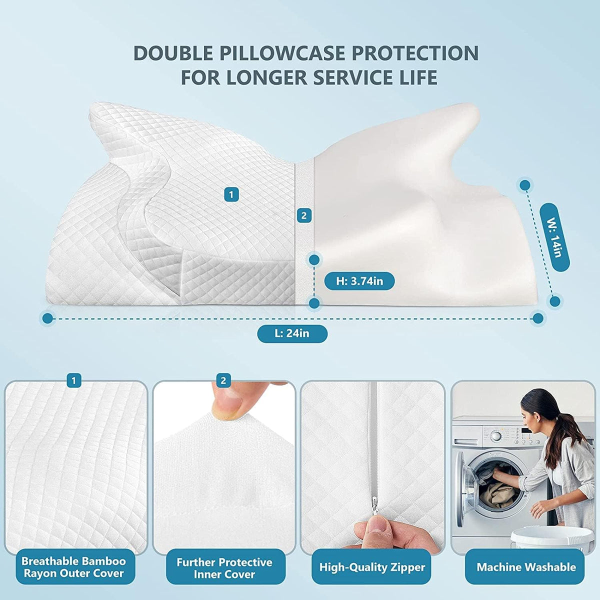 memory foam pillows in White, alternate view 6