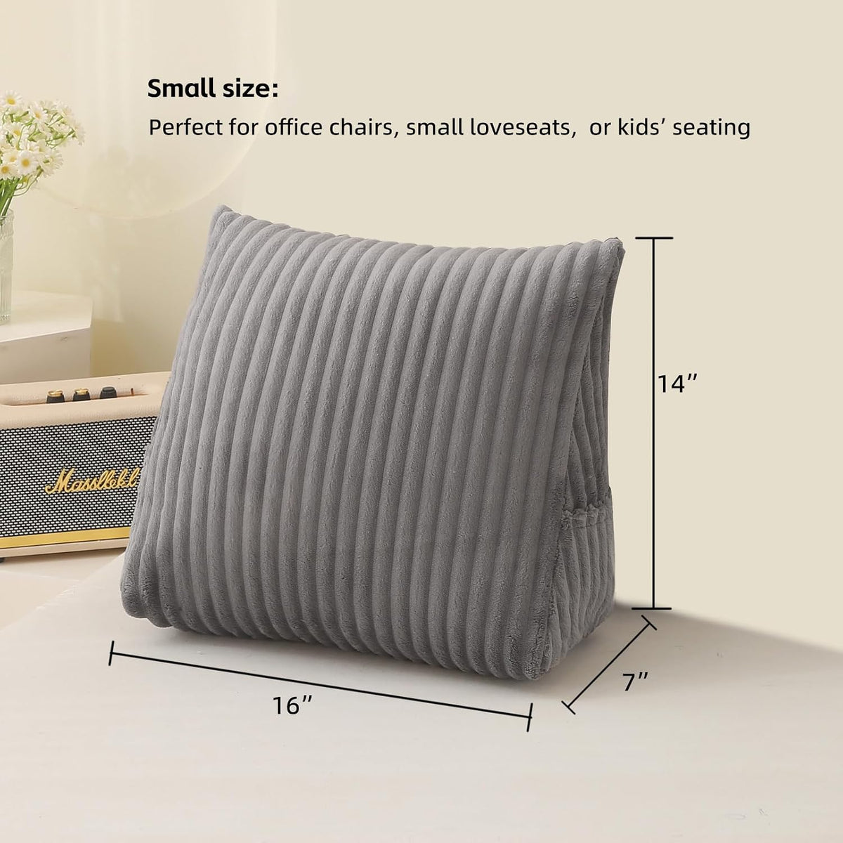 Small 16*14*7in polyester backrest pillows in Grey, alternate view 2