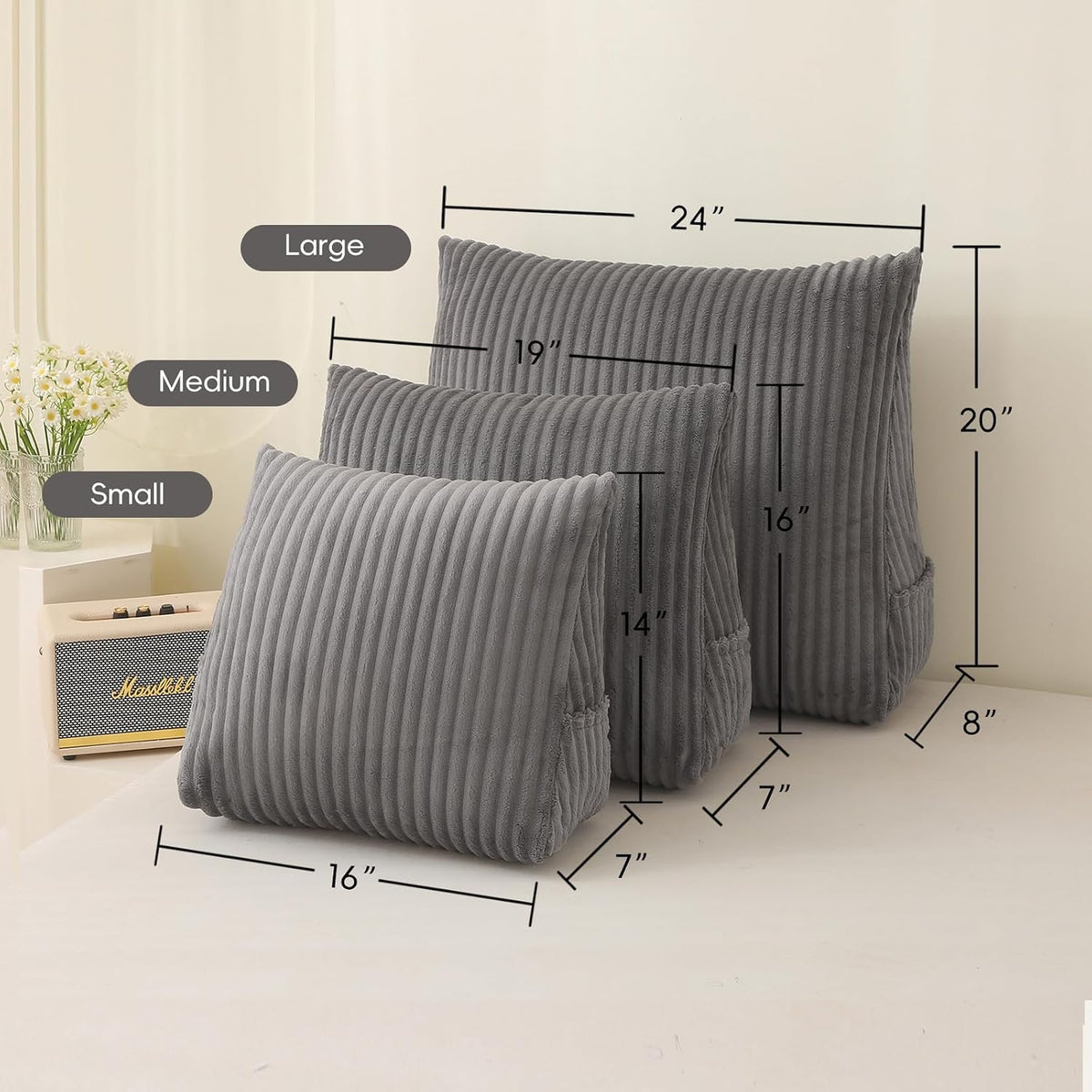 Small 16*14*7in polyester backrest pillows in Grey, alternate view 3