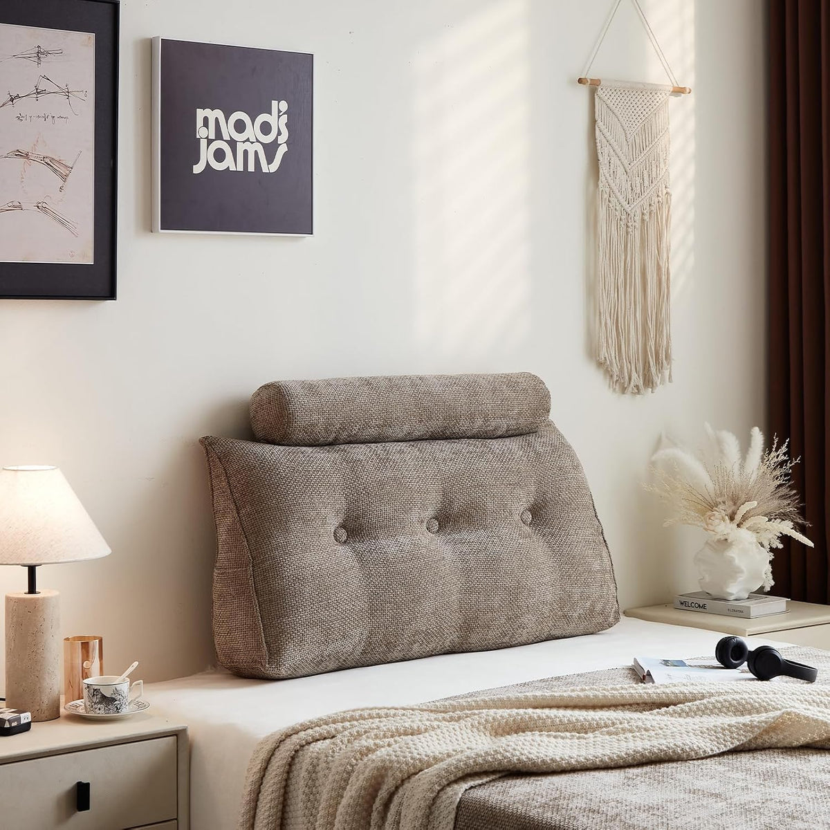 Twin XL polyester backrest pillows in Brown