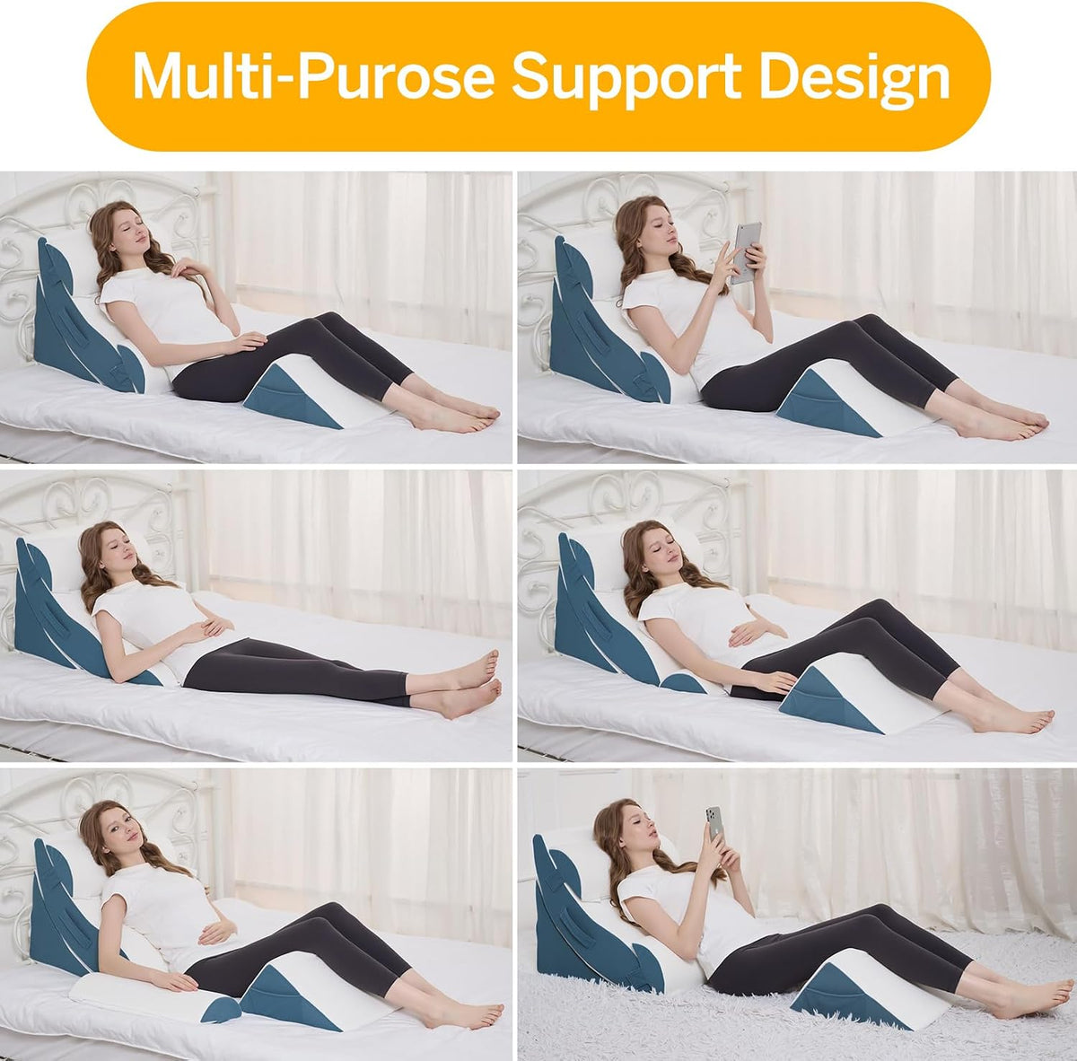 Large memory foam wedge pillows in Blue, alternate view 6