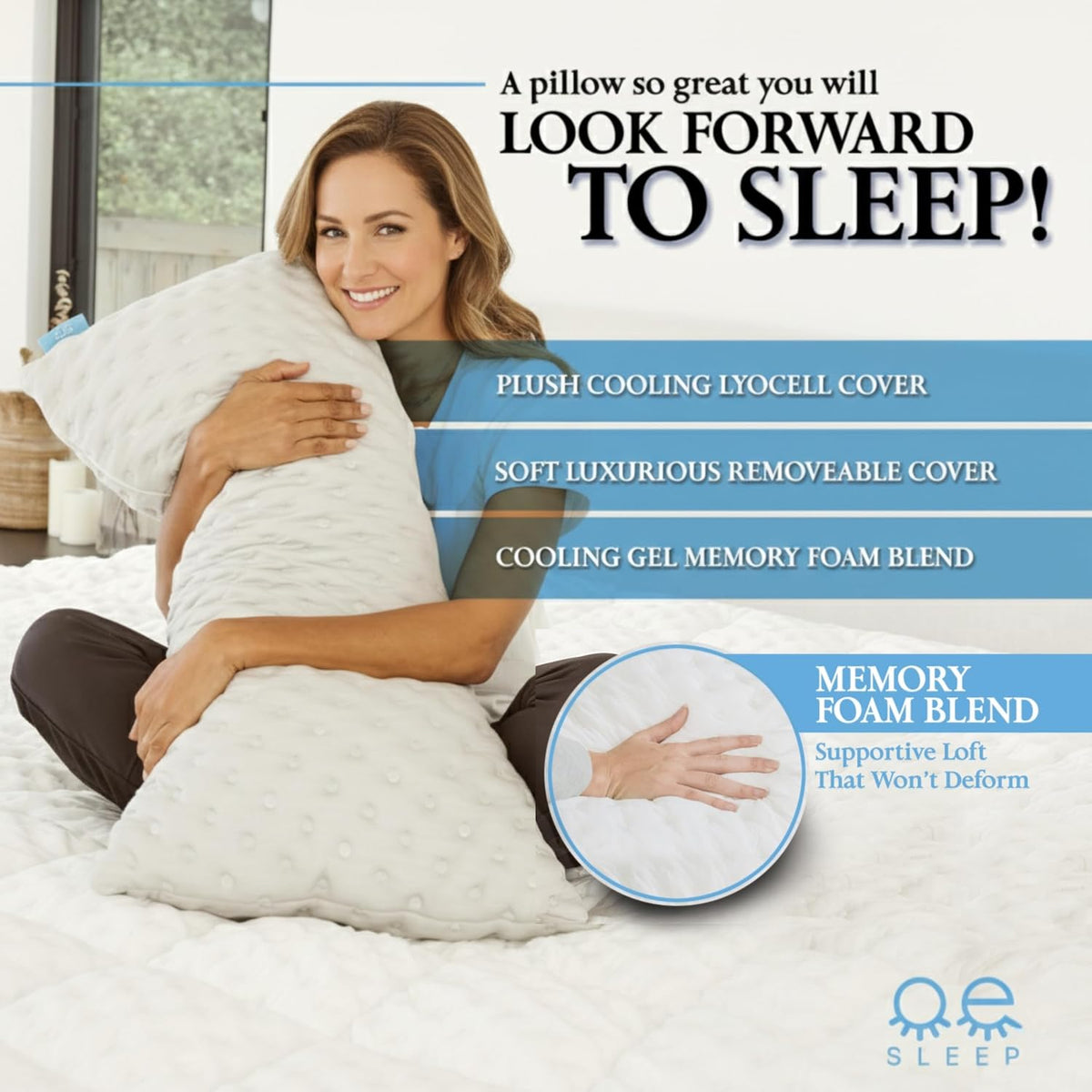 Queen memory foam pillows in White, alternate view 3