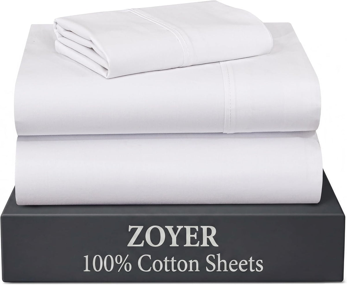 Twin XL cotton bedding sets in Bright White