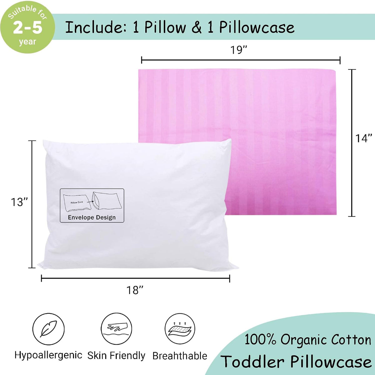 2 Piece Set 13"x18" microfiber pillows in Pink Stripe, alternate view 2